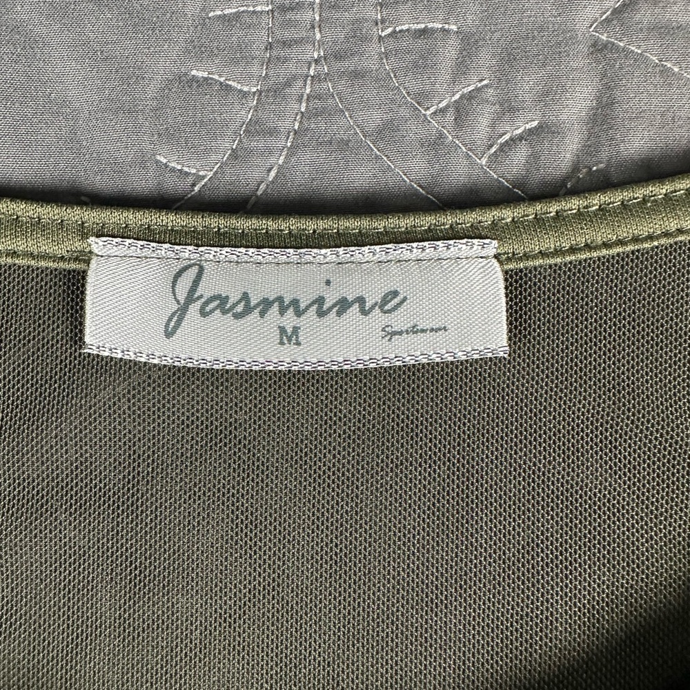 Jasmine Olive Green Sheer Mesh Long Sleeve Tie Crop Top Size Medium - Picture 7 of 9